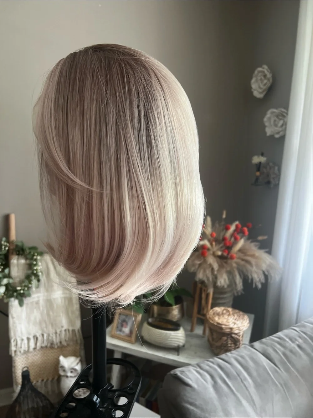 Lace Front Bob Wig in Pink Blonde for Women